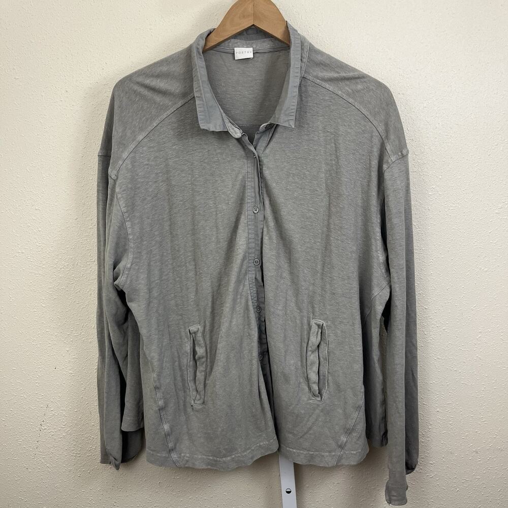 Poetry Button Down Shirt Womens Plus Size 18 Linen Cotton Lagenlook Boho Beach